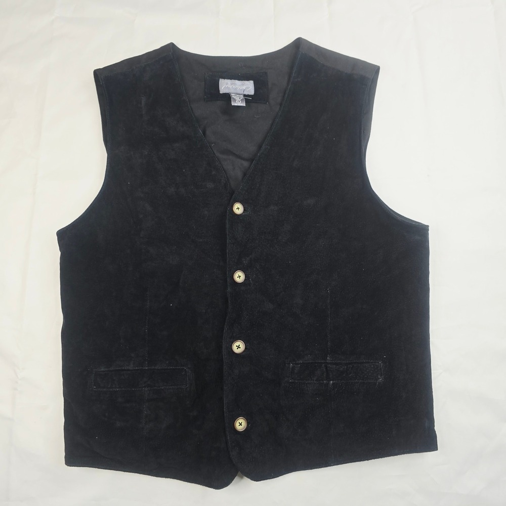 Lord & Taylor Men's Genuine Leather Suede Vest Large Black Adjustable Cinch Back